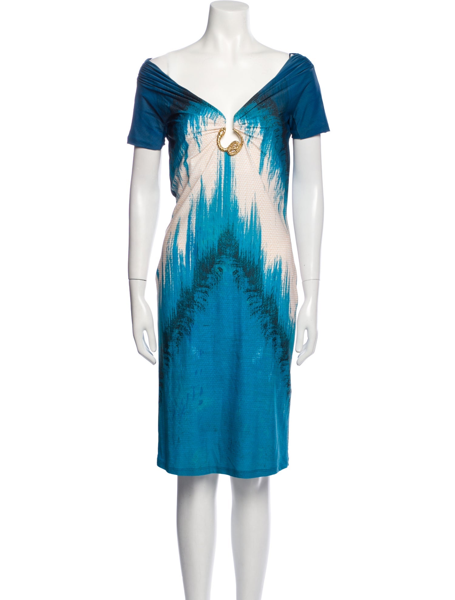 VIP【関税送料無料】希少 ROBERTO CAVALLI BLUE DRESS Roberto Cavalli V-neck Silk Long Dress | Blue | FARFETCH