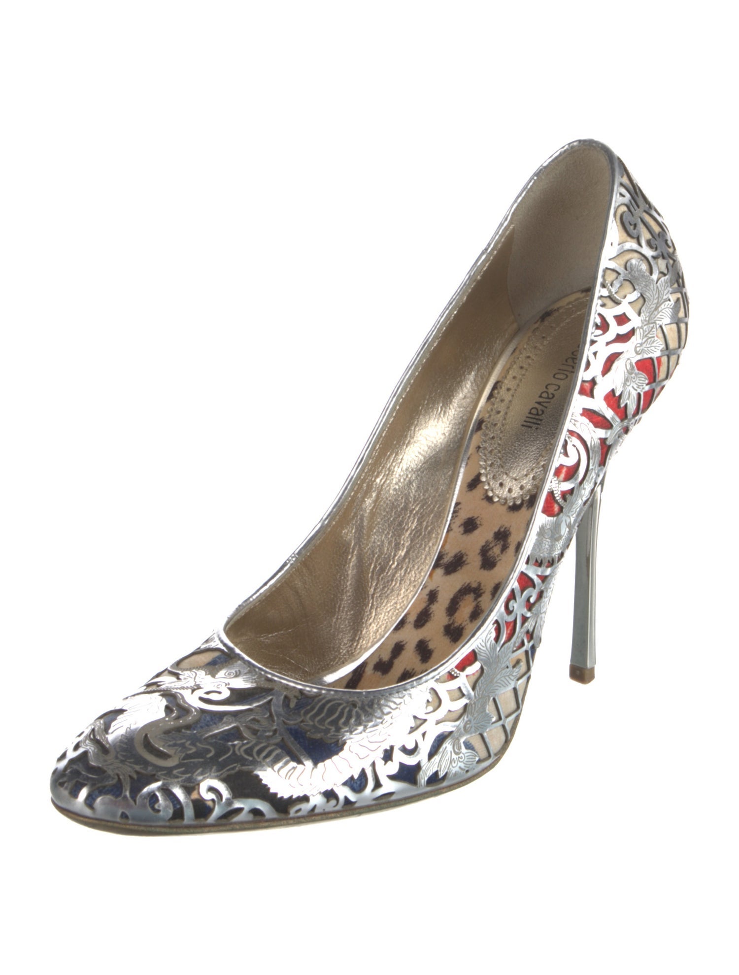 Roberto Cavalli Leather Lasercut Accents Pumps