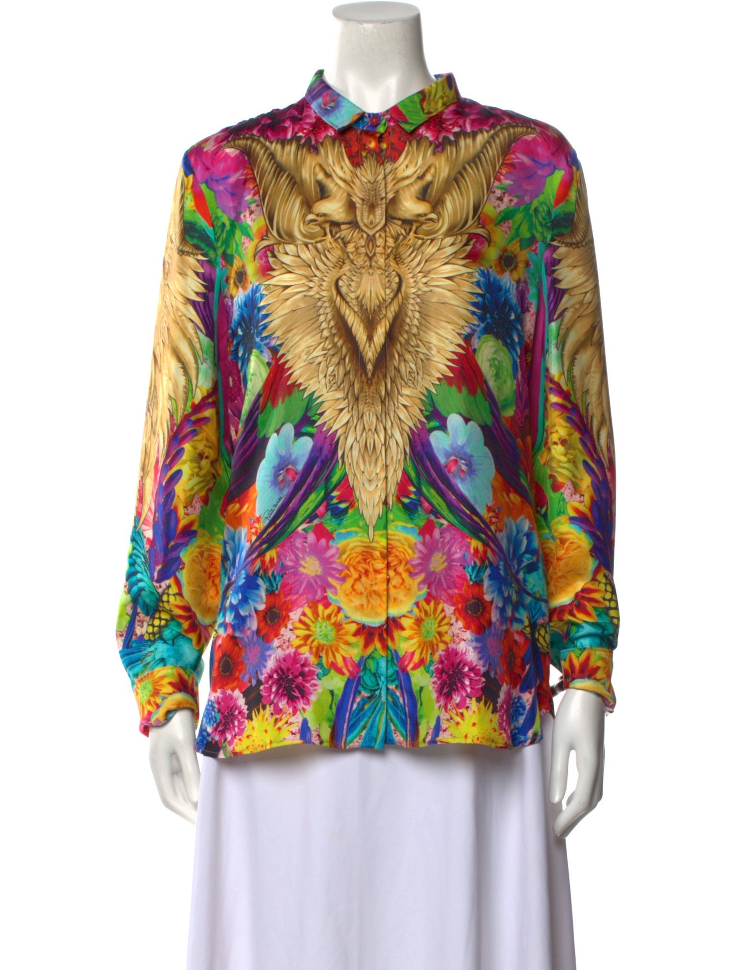 Roberto Cavalli Silk Printed Button-Up Top w/ Tags