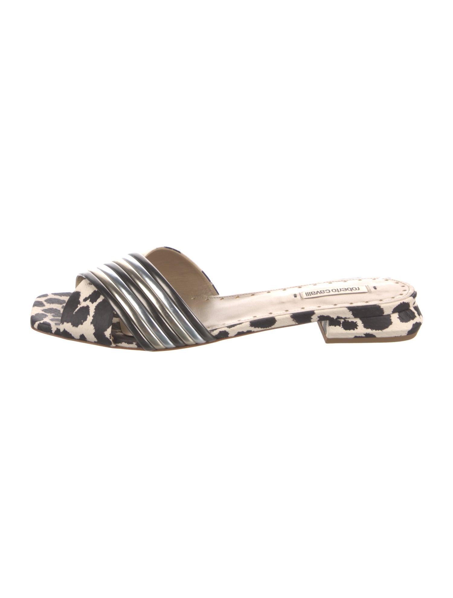Roberto Cavalli Leather Colorblock Pattern Slides