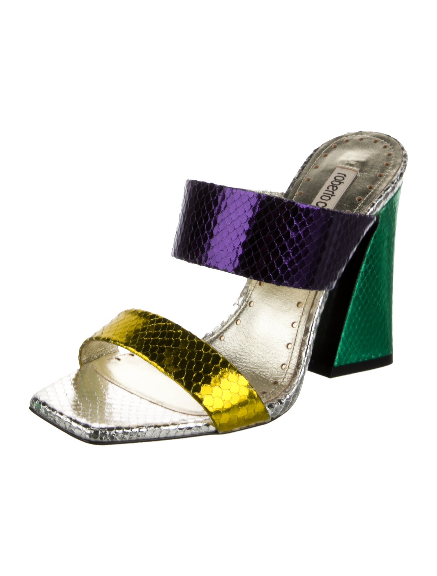 Roberto Cavalli Patent Leather Animal Print Slides