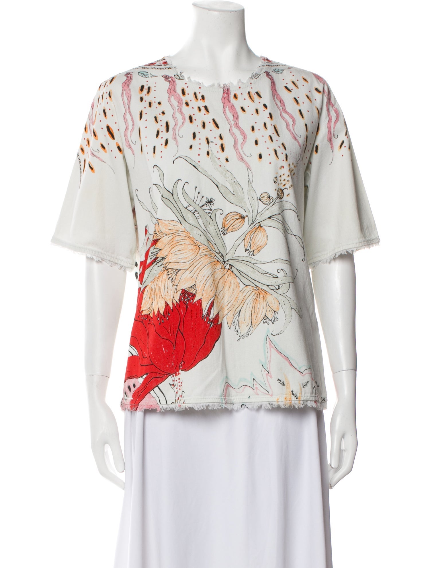 Roberto Cavalli Floral Print Bateau Neckline T-Shirt