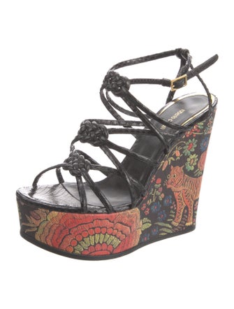Roberto Cavalli Leather Floral Print Espadrilles