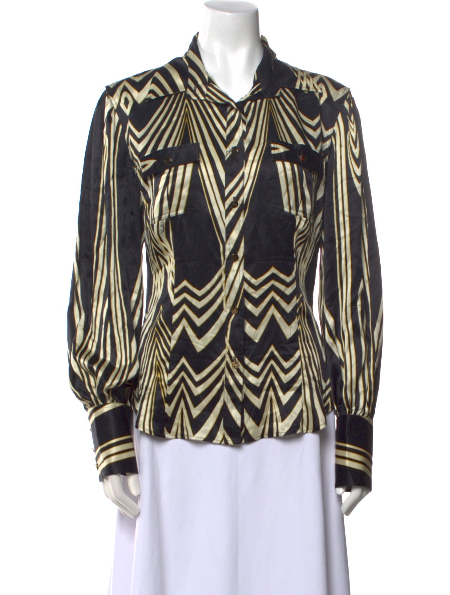 Roberto Cavalli Printed Long Sleeve Button-Up Top