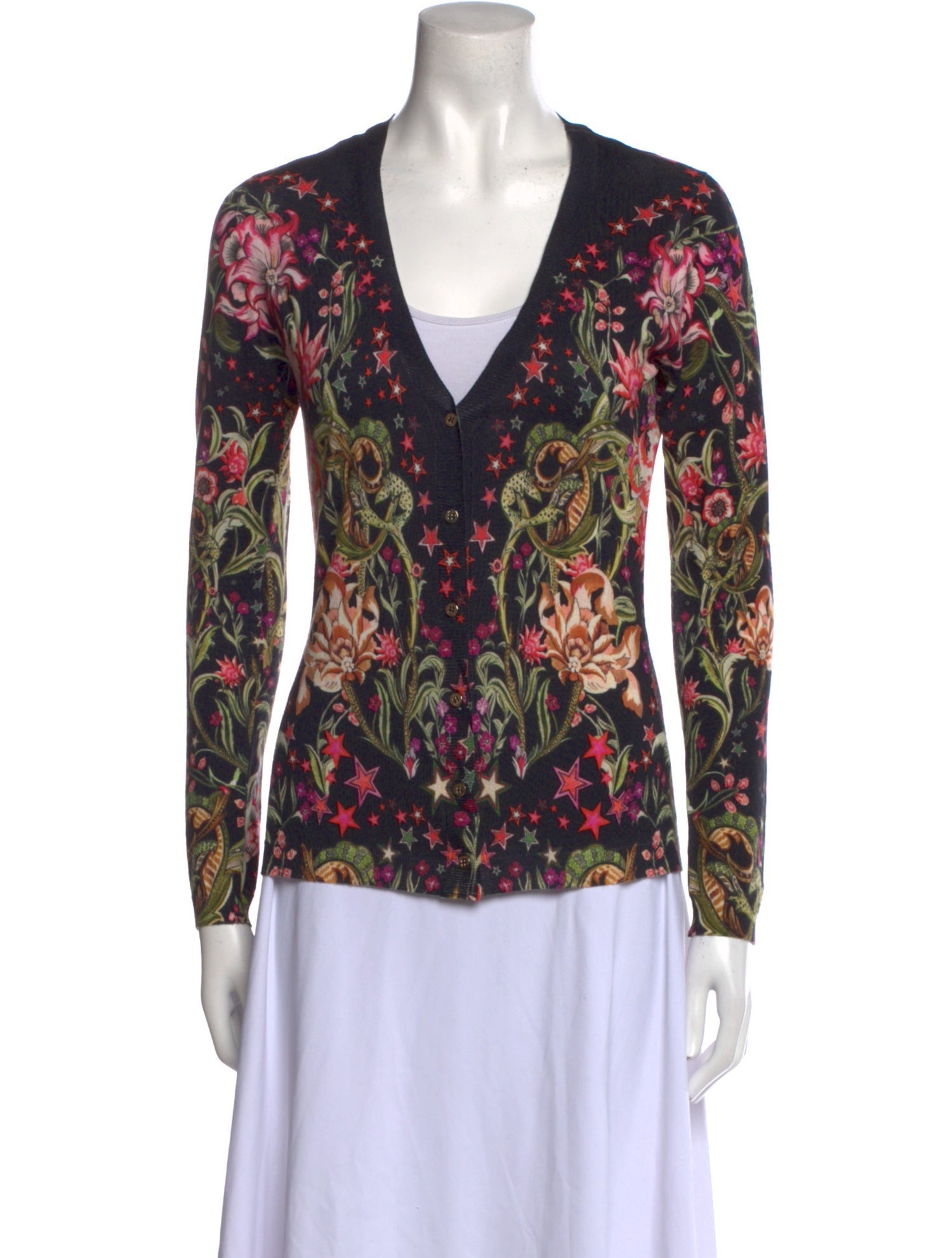Roberto Cavalli Wool Floral Print Sweater