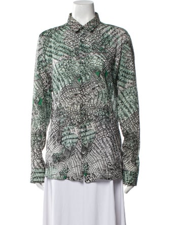 Roberto Cavalli Printed Mock Neck Button-Up Top