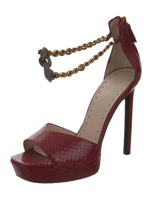 Roberto Cavalli Embossed Leather Chain-Link Accents Sandals