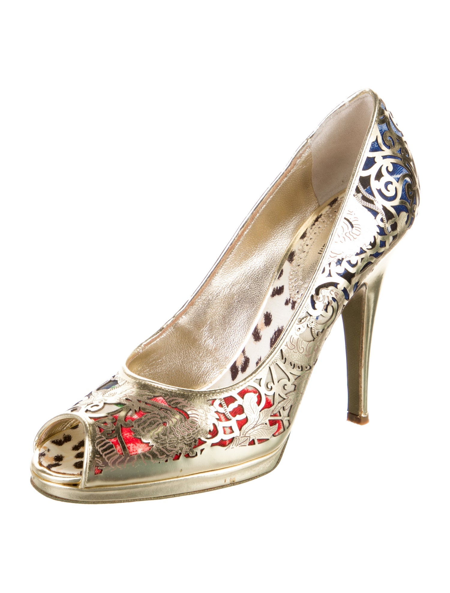 Roberto Cavalli Leather Lasercut Accents Pumps