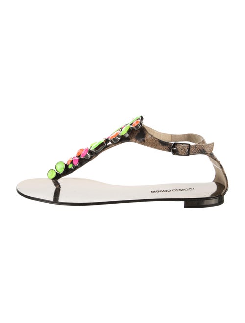 Roberto Cavalli Patent Leather Colorblock Pattern T-Strap Sandals