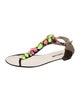Roberto Cavalli Patent Leather Colorblock Pattern T-Strap Sandals