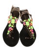 Roberto Cavalli Patent Leather Colorblock Pattern T-Strap Sandals