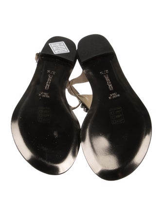 Roberto Cavalli Patent Leather Colorblock Pattern T-Strap Sandals