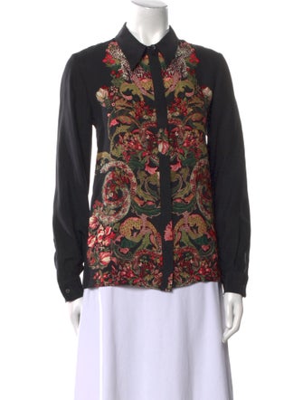 Roberto Cavalli Silk Floral Print Button-Up Top