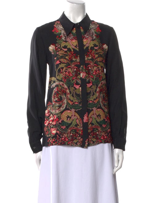Roberto Cavalli Silk Floral Print Button-Up Top