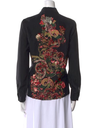 Roberto Cavalli Silk Floral Print Button-Up Top