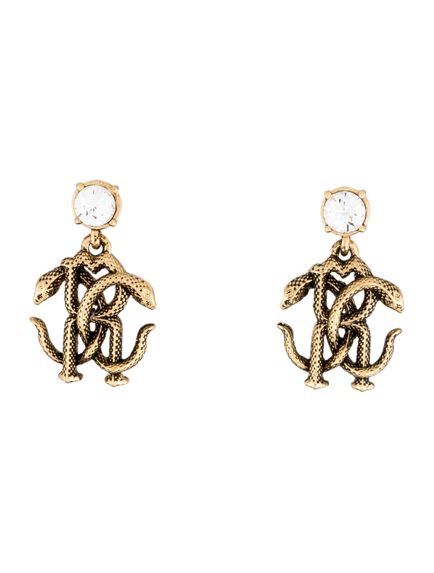 Roberto Cavalli Crystal Snake Drop Earrings