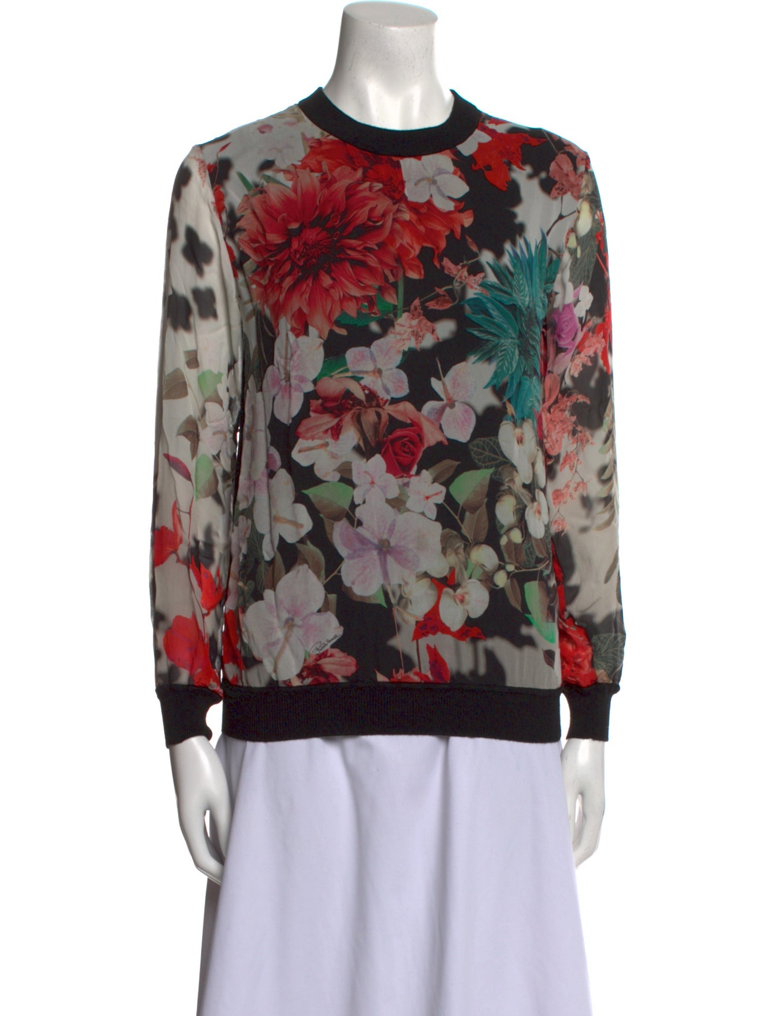 Roberto Cavalli Silk Floral Print Sweatshirt