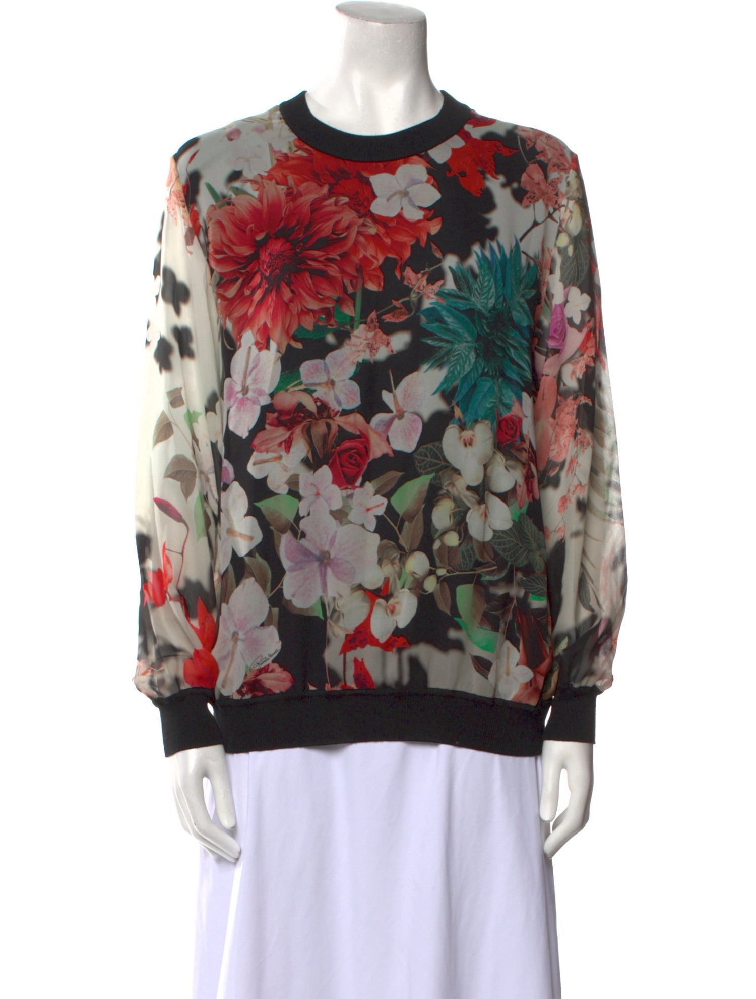 Roberto Cavalli Silk Floral Print Sweatshirt