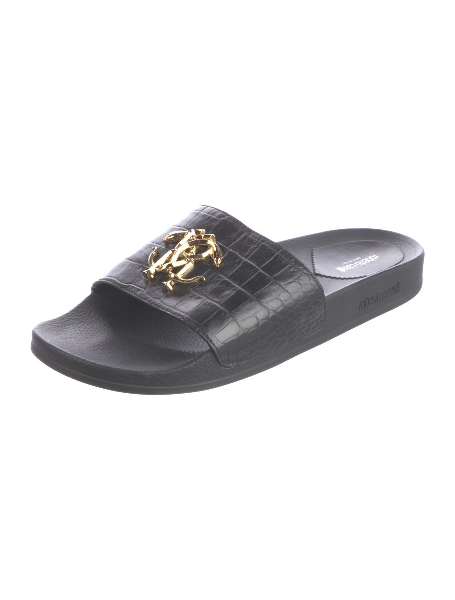 Roberto Cavalli Leather Printed Slides w/ Tags