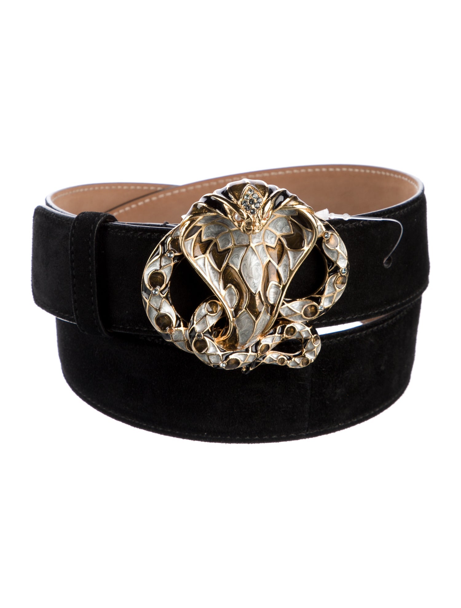 Roberto Cavalli Suede Crystal Embellishments Belt