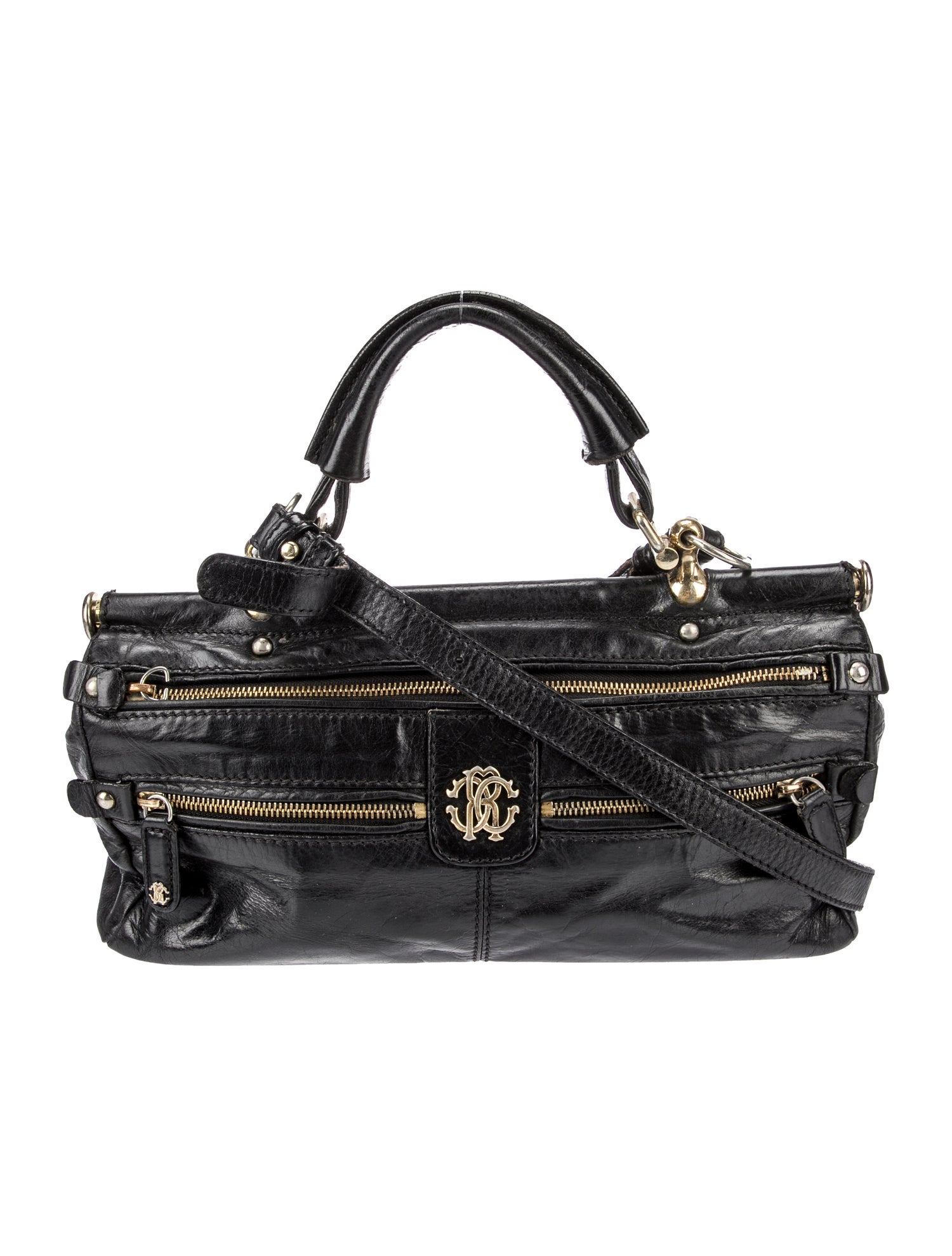 Roberto Cavalli レザーショルダーバッグ Bag with Cavalli Class chain shoulder strap in Black for
