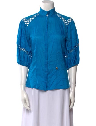 Roberto Cavalli Mock Neck Three-Quarter Sleeve Button-Up Top