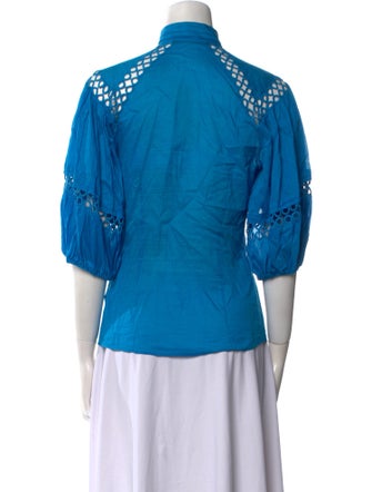 Roberto Cavalli Mock Neck Three-Quarter Sleeve Button-Up Top