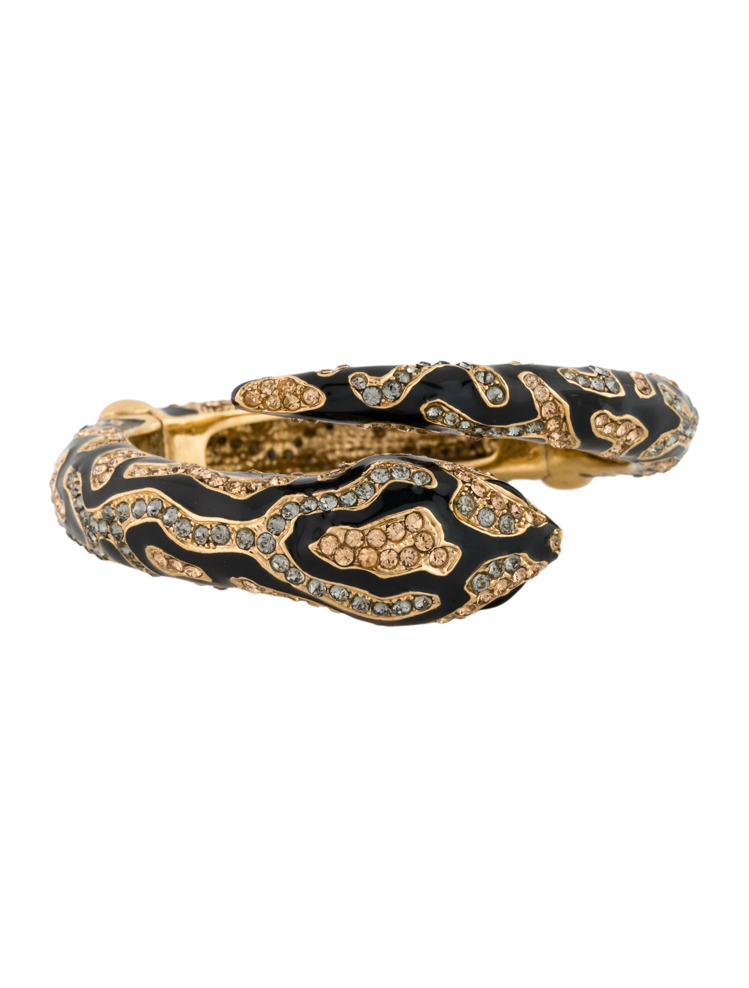 Roberto Cavalli Crystal & Enamel Snake Head Cuff Bracelet