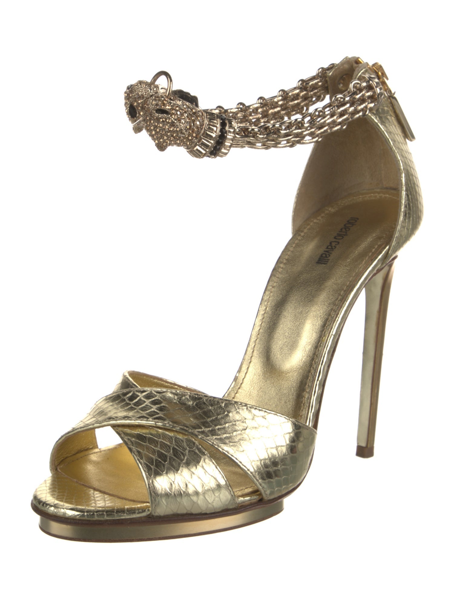 Roberto Cavalli Leather Chain-Link Accents Sandals