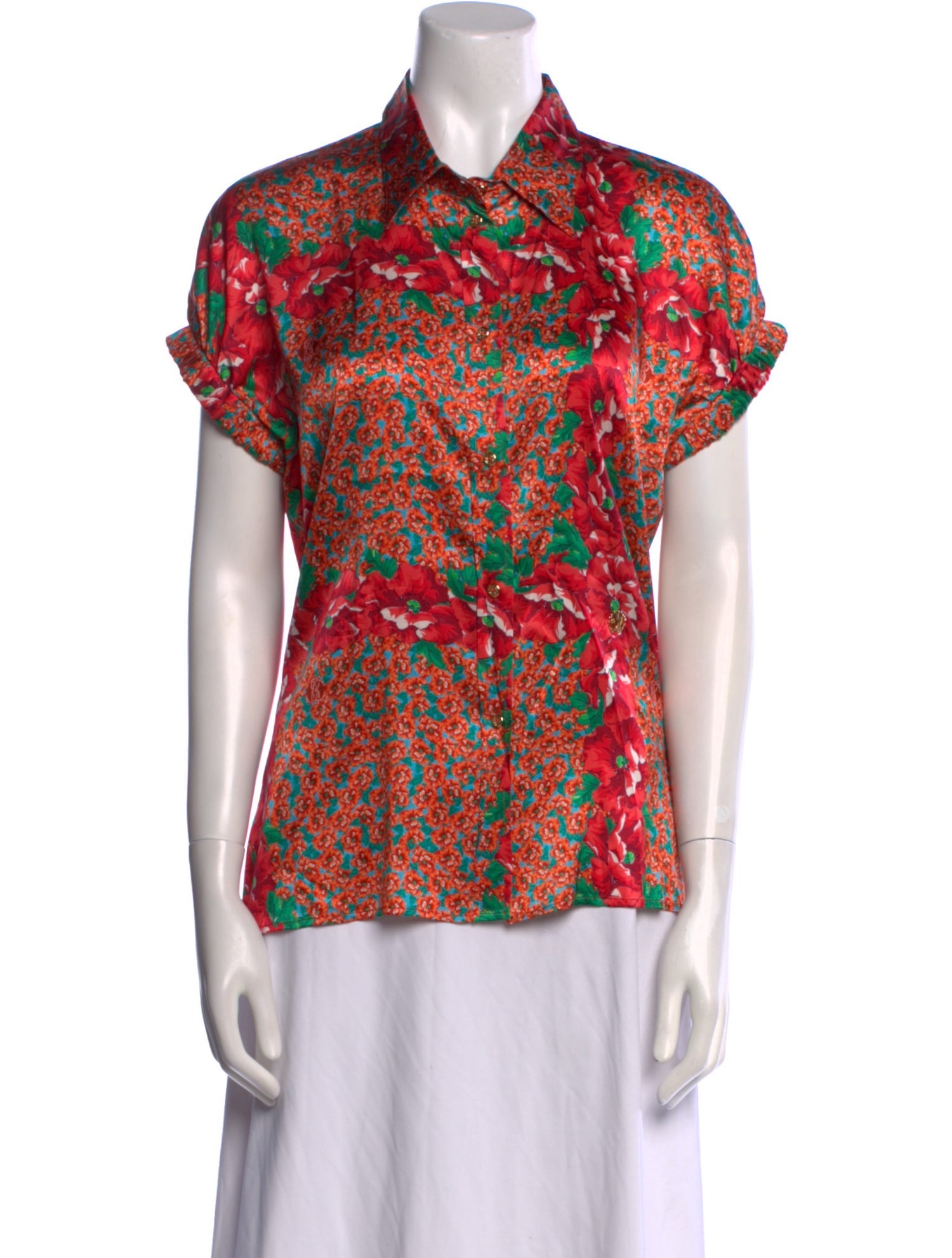 Roberto Cavalli Silk Printed Button-Up Top