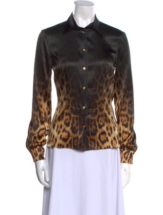 Roberto Cavalli Silk Animal Print Button-Up Top