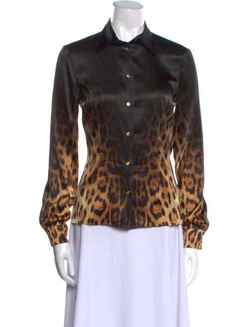 Roberto Cavalli Silk Animal Print Button-Up Top