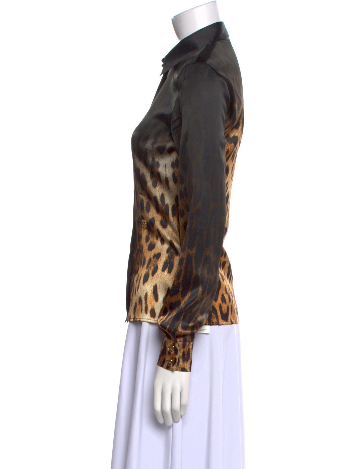 Roberto Cavalli Silk Animal Print Button-Up Top