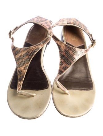 Roberto Cavalli Leather Animal Print Flip Flops