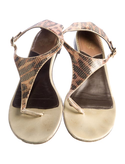 Roberto Cavalli Leather Animal Print Flip Flops