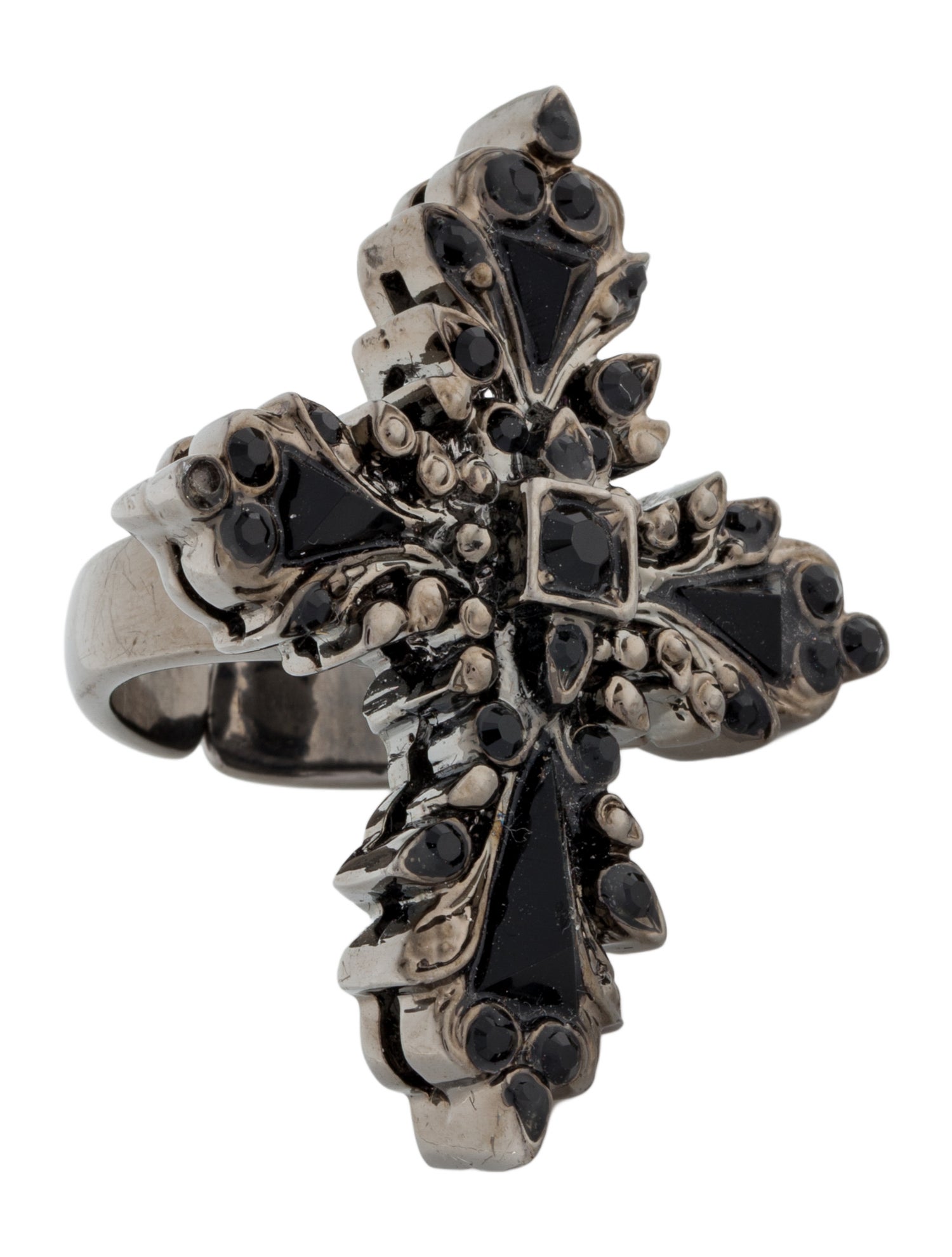 Roberto Cavalli Crystal Cross Cocktail Ring