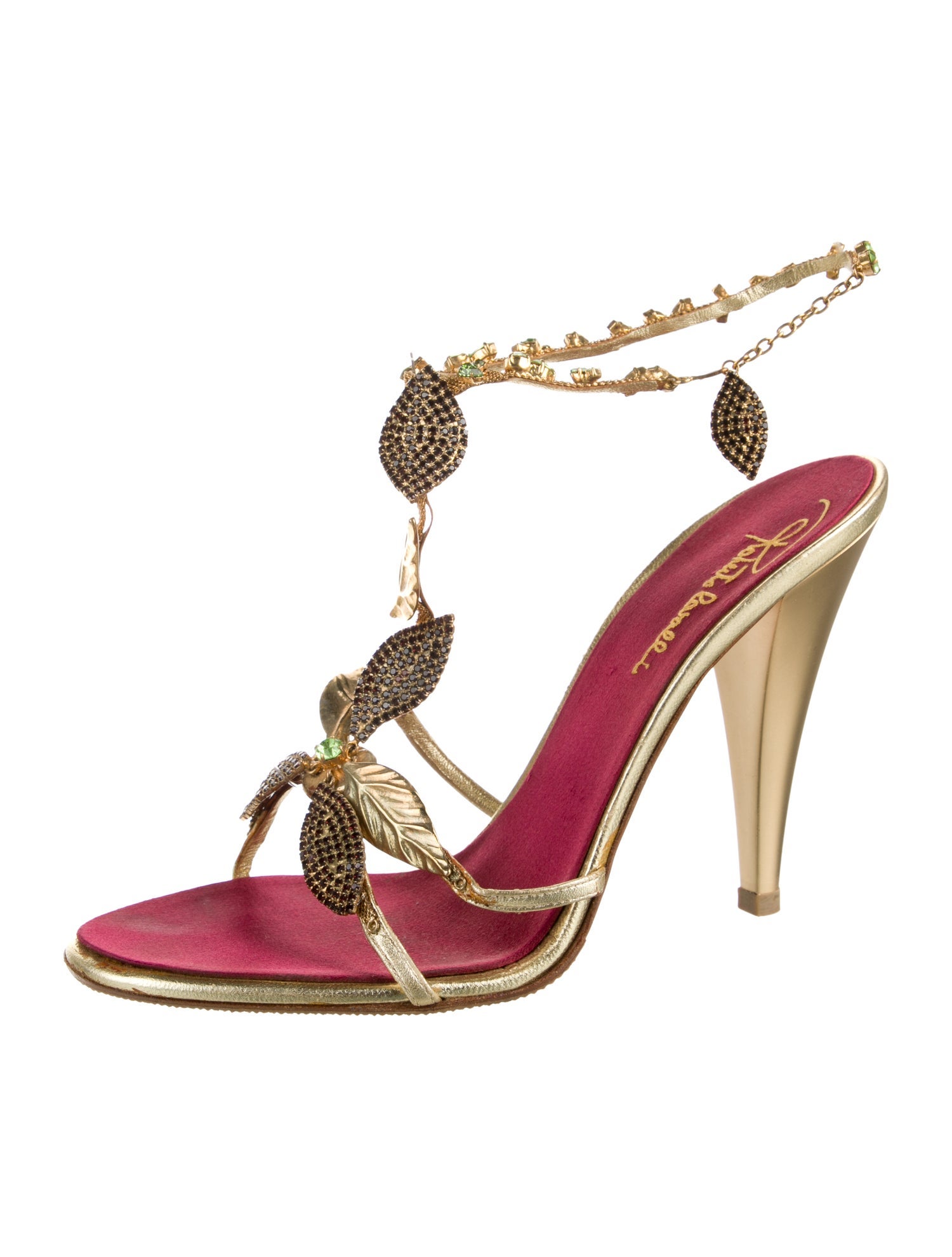 Roberto Cavalli Leather Crystal Embellishments T-Strap Sandals
