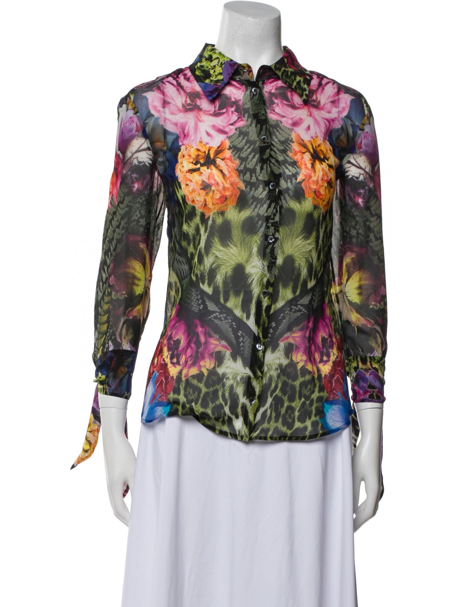 Roberto Cavalli Silk Floral Print Button-Up Top