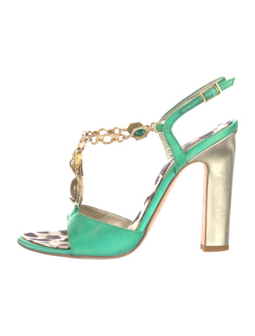 Roberto Cavalli Satin T-Strap Sandals
