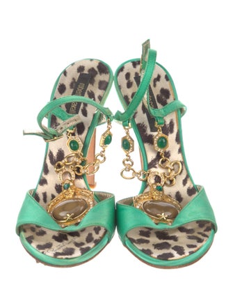 Roberto Cavalli Satin T-Strap Sandals