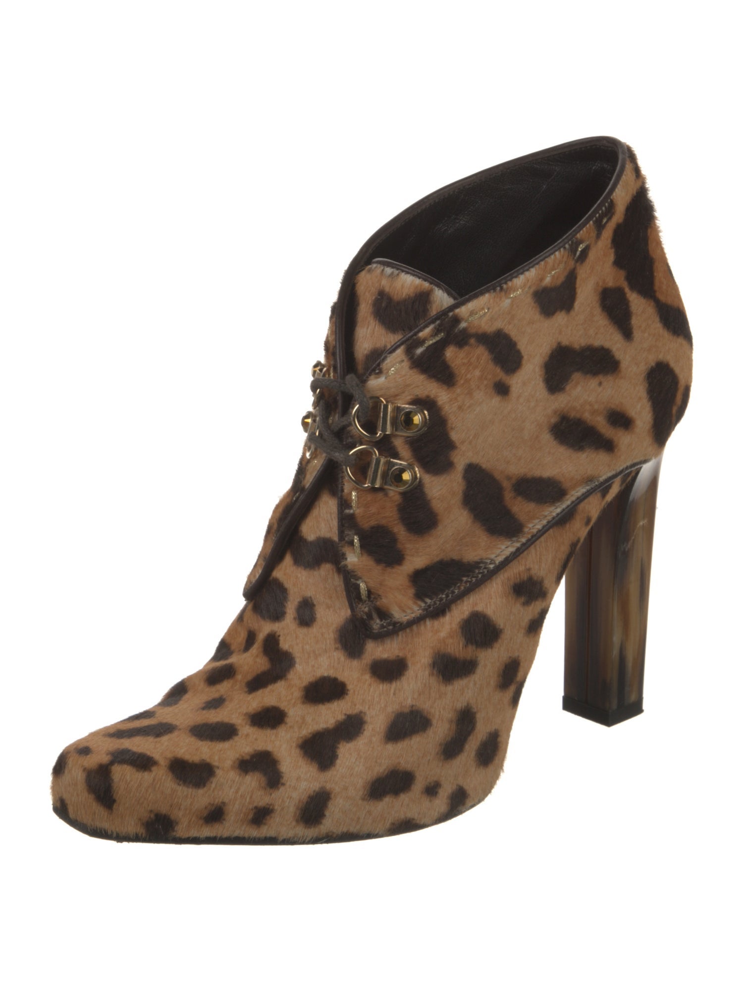 Roberto Cavalli Ponyhair Animal Print Lace-Up Boots