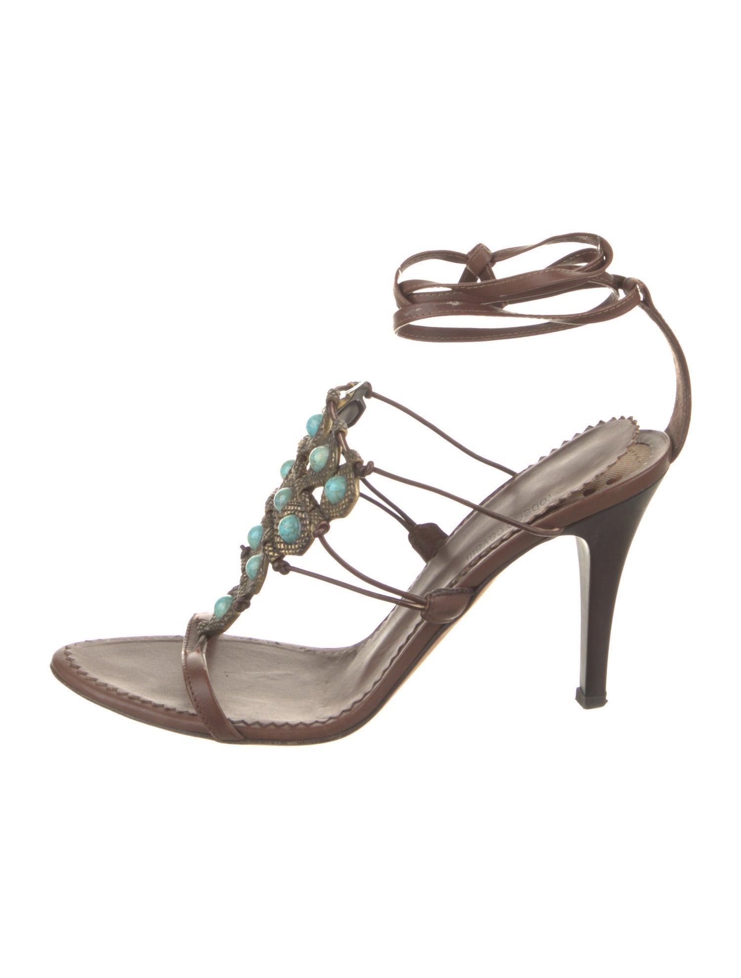 Roberto Cavalli Leather Beaded Accents Gladiator Sandals