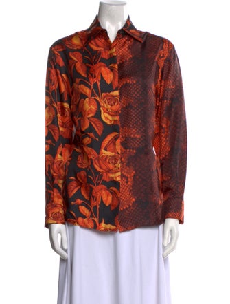 Roberto Cavalli Silk Printed Button-Up Top