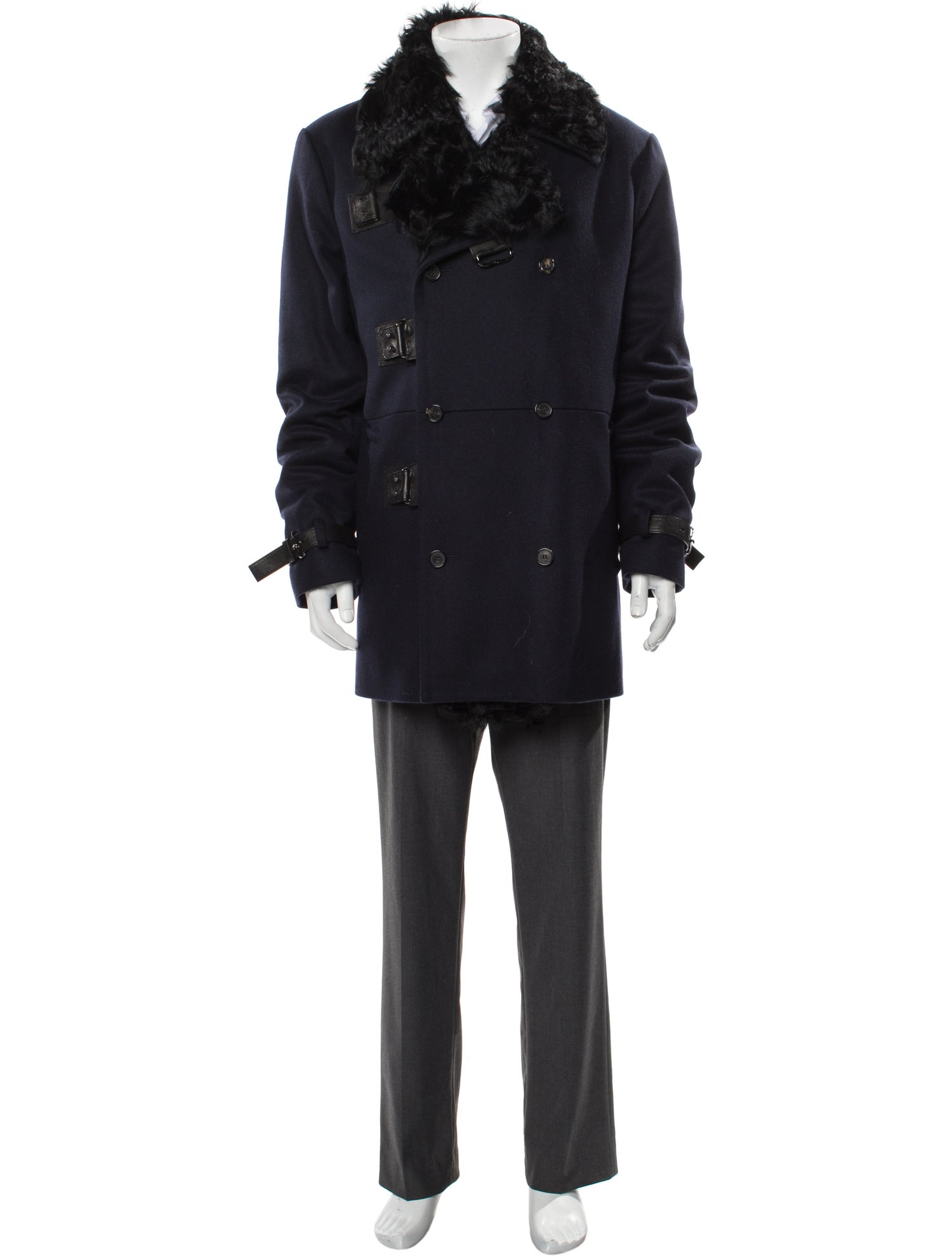 Roberto Cavalli Broadtail Trim Wool Peacoat