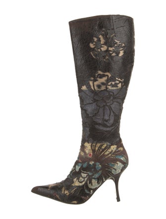 Roberto Cavalli Leather Floral Print Boots