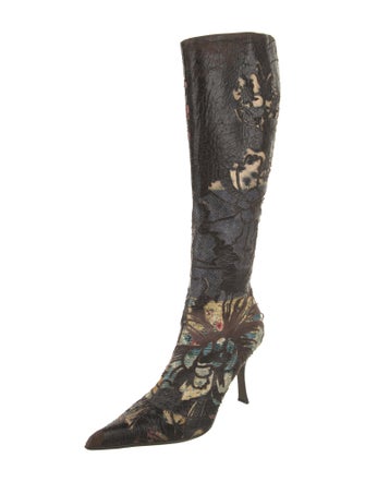 Roberto Cavalli Leather Floral Print Boots