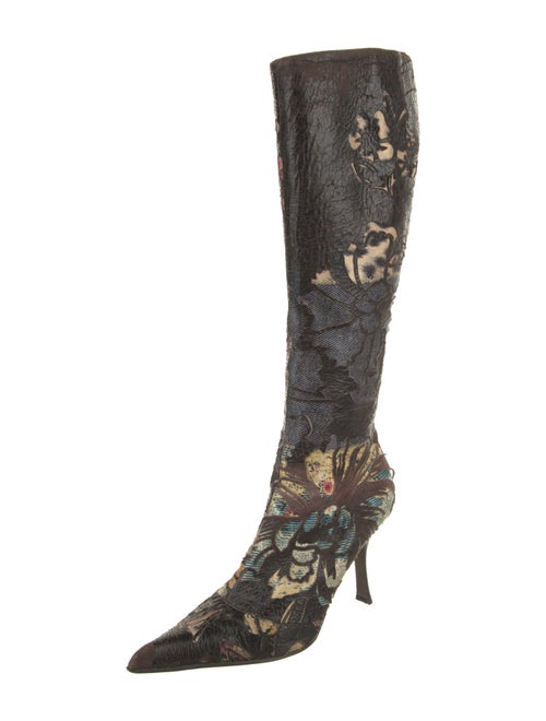 Roberto Cavalli Leather Floral Print Boots