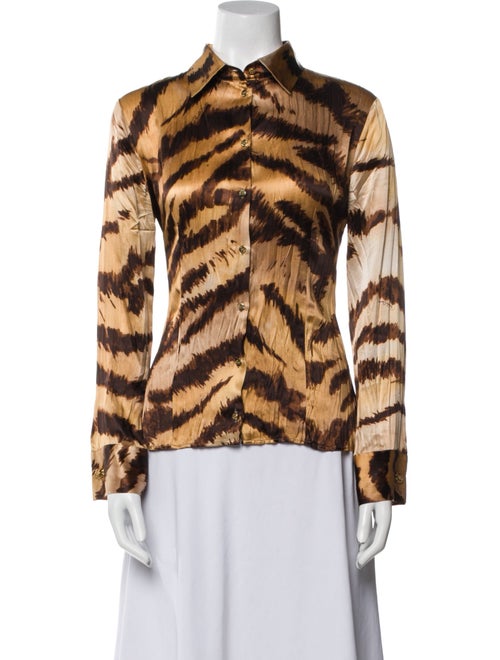 Roberto Cavalli Silk Animal Print Button-Up Top