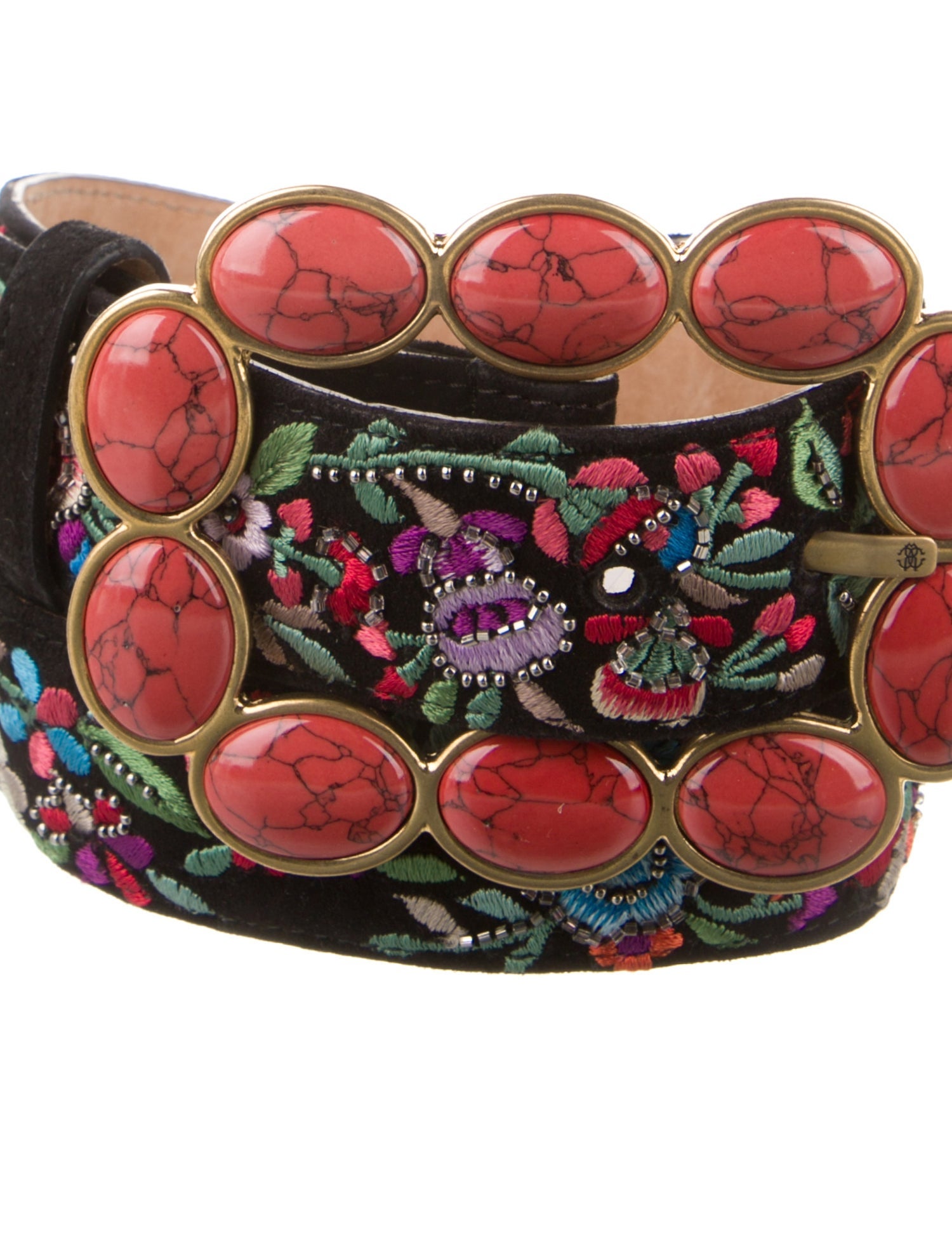Roberto Cavalli Suede Embroidered Accent Waist Belt