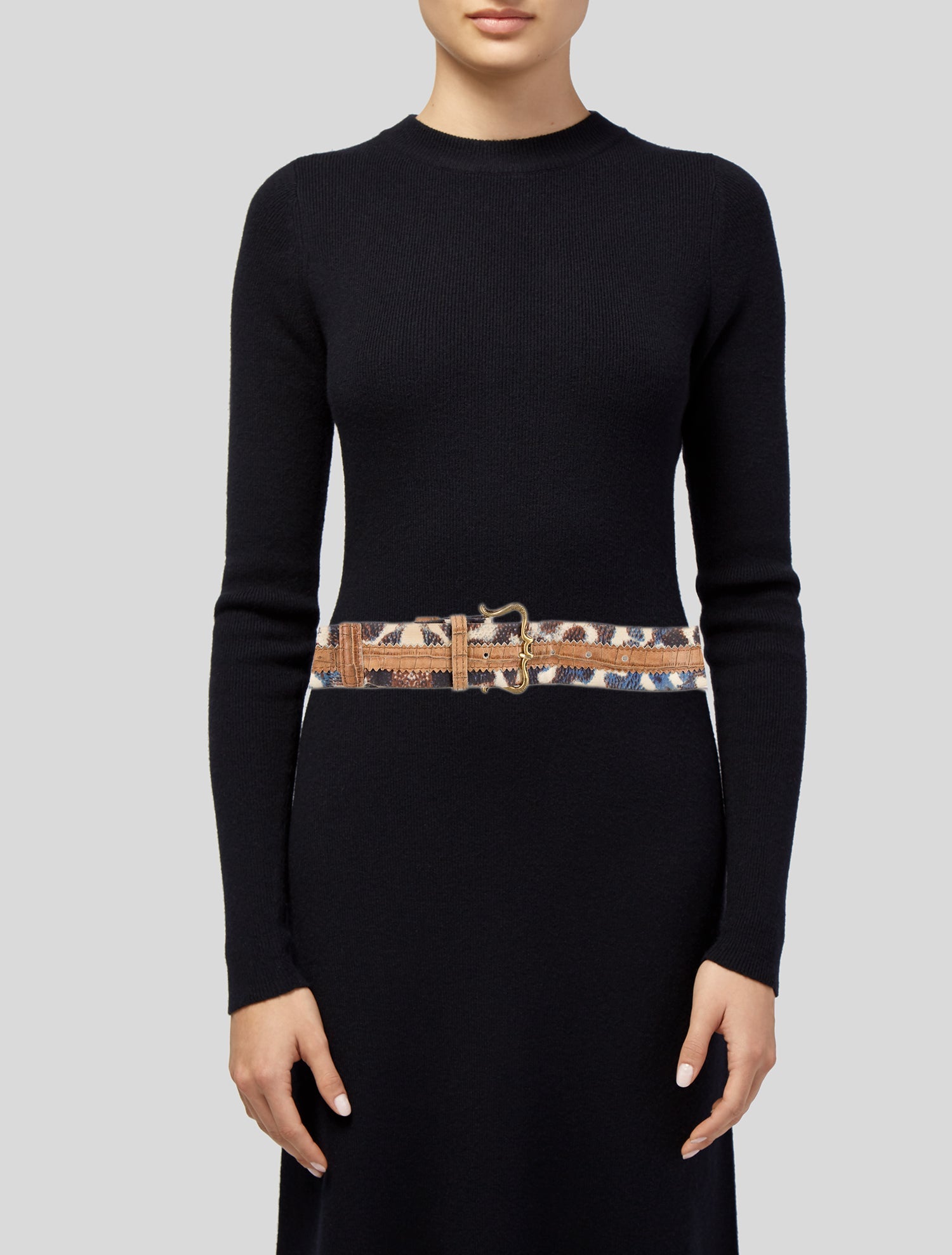 Just Cavalli Canvas Leather Trim Embellishment Belt